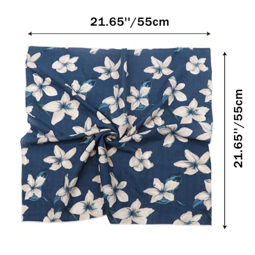 Bandanas for Women Men 21"x21" Floral Headband Scarf Versatile Hair Bandana Square Head Scarf - color: Blue Big White Flowers