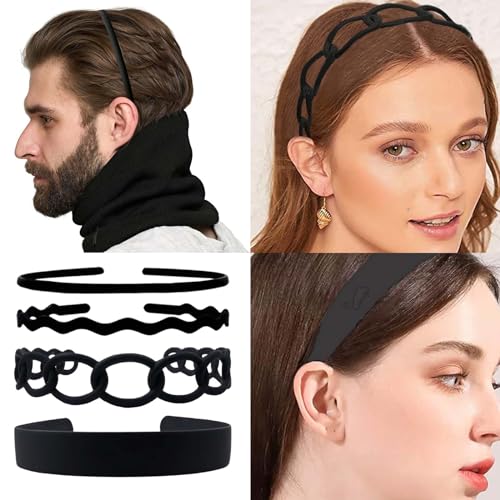 Set of 8 Non Slip Plastic Headbands for Women Men Teen and Girls, Black Nubuck Material Hair Bands, Wide and Skinny Head Bands with Teeth Comb (8 Styles) - size: 1 Count (Pack of 8)