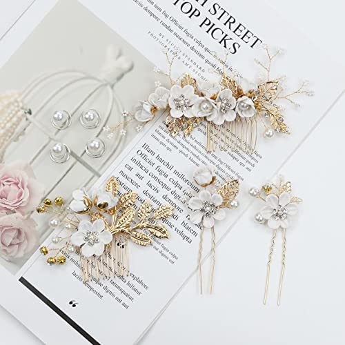 inSowni -20 Pack White Dusty Pink Blue U Shape Flower Shape Pearl Spiral Hair Combs Hair Bridal Accessories - color: 20 Pack White Flower Hair Combs and Pearl Hair Pins Accessories Set for Wedding Bridals Prom