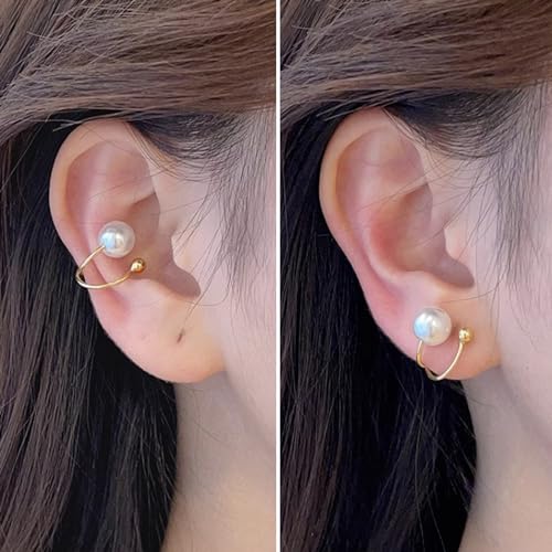 Ear Cuffs Non Piercing 14K Gold Plated Ear Cuff Earrings for Women Trendy Clip on Cartilage Earring Stacks Non Pierced Adjustable Fake Earrings Set Jewelry - color: G：Pearl Ear Cuff
