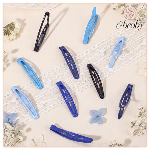 Obeoby 40 Pcs 5 Colors Metal Snap Hair Clips for Women Girls, 2.36 Inch Blue Black Barrettes Accessories Gifts - color: Blue