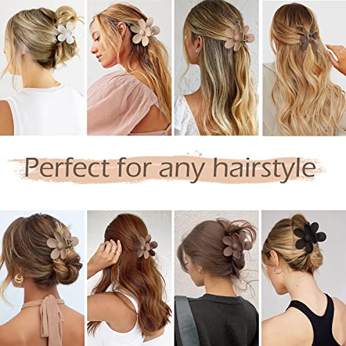 Flower Hair Clips 8PCS, Large Claw Clips for Women Girls Thick Thin Hair, Strong Hold Non slip Big Matte Dasiy Jaw Clamps Hair Accessories 8 Colors - color: Neutral:Coffee,Mocha,Khaki,Black,White,Beige,Brown,Dark coffee