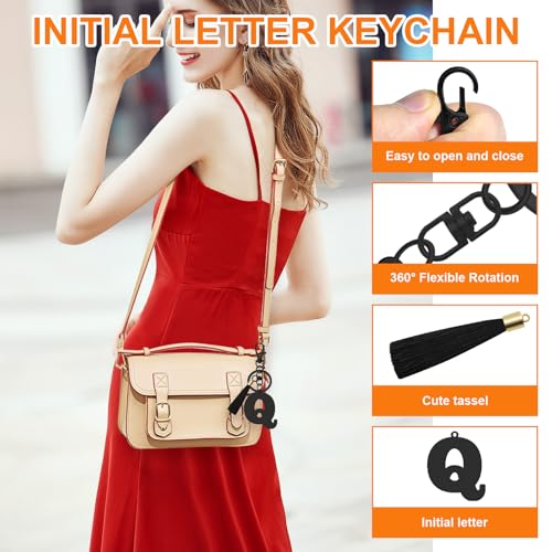 Oubaka Initial Monogram A-Z Keychain for Women, Cute Initial Letter Keychain with Tassel for Handbag Car Key Bag Keyring - color: Black-q