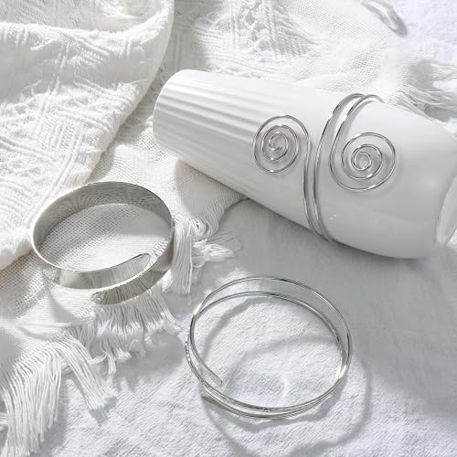 FUNRUN JEWELRY Arm Cuff Upper Arm Band for Women Gold Arm Cuff Bangle Bracelets Adjustable Coil Swirl Armlet ArmBand Jewelry,3-4Pcs - color: A:Silver tone