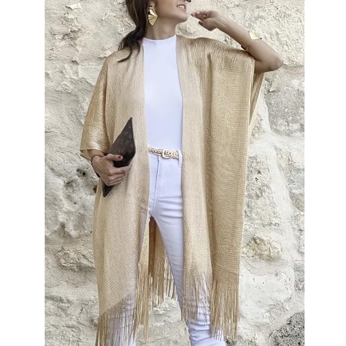 Sparkle Metallic Evening Shawls for Women formal Party Dresses Beach Travel Cardigan Shawl Wrap for Swimsuit - color: D-off White