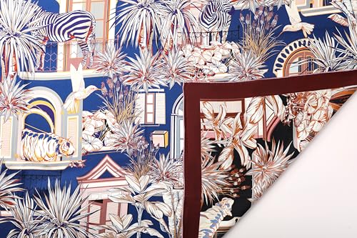 100% Silk Scarves, Extra-Large and XX-Large - color: Zebra & Giraffe, Blue/Red, Double-sided, Hand Rolled Edges