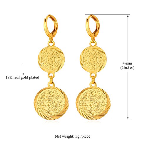 U7 Allah Necklace for Women/Men, 18K Gold Plated Square/Oval/Coin/Heart/Crescent Moon Islamic Pendant Necklace Muslim Jewelry with Chain - color: 09.Ancient Coin Earrings