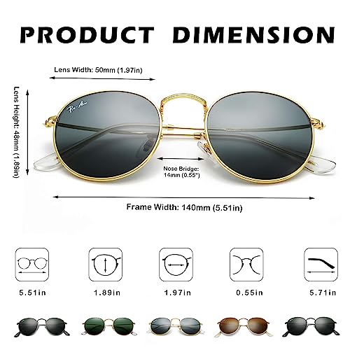 Pro Acme Polarized Round Sunglasses for Women Men Classic Retro Circle Metal Sun Glasses 50mm - color: B Gold Frame Grey Lens