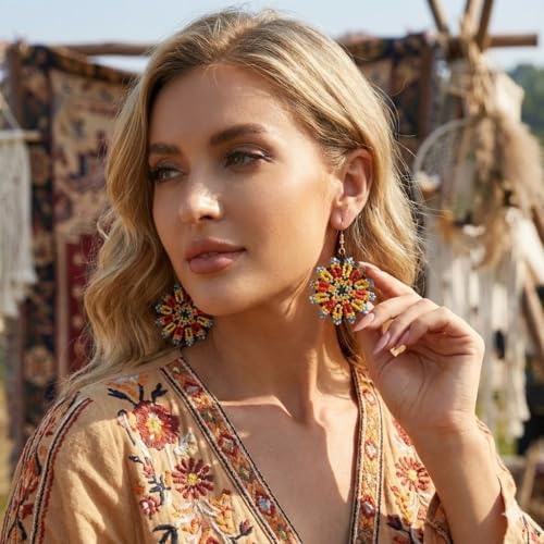 Bohemian Beaded Long Tassel Dangle Earrings for Women, Handmade Jewelry White Tarnish Resistant Lightweight Design, Stylish Accessory for Beach Vacation Party and Gift - color: colors-2
