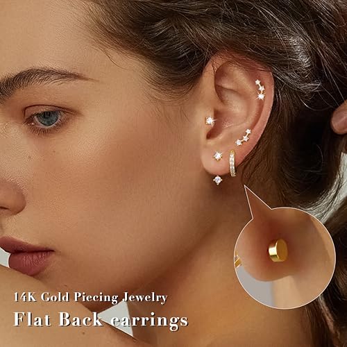 3 Pairs Dainty Small 4th of July Earrings for Women Trendy, Birthstone Stud Huggie Hoop Jacket Stack for Cartilage Helix, Gold Plated Hypoallergenic Cute Women Fashion Accessories Western Jewelry Gifts - color: Flatback (Gold)