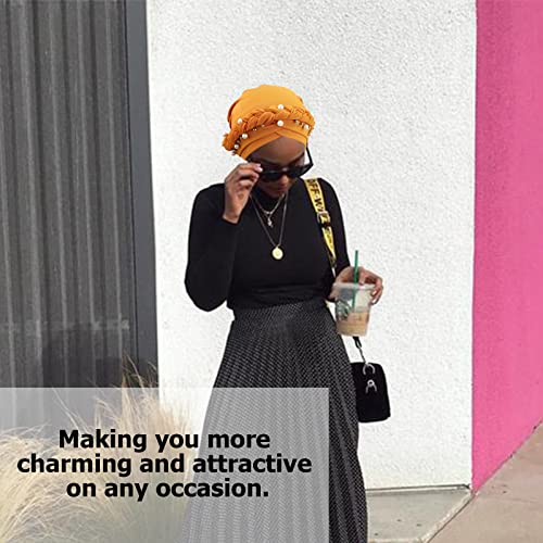 African Women Turban Caps Pre-Tied Twisted Turbans Head Scarf for Women Hair Wraps Cover Beanie Cancer Chemo Headwear - color: 1 Pack Twisted Braid: Pearls Ginger