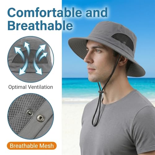 Sun Bucket Hats Waterproof Packable Protection Hat Hiking Fishing Beach Garden Hat Camping Traveling Wide Brim Hats for Men Women Dark Gray
