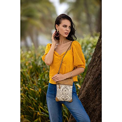 Myra Bag Floral Purses for Women - Genuine Leather and Canvas Floral Purse with Flower Print, Flower Handbags for Women - style: Soul Searcher Crossbody Bag