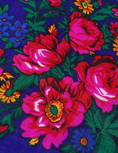 MJ SERECA Acrylic Bandana Printed Hair Scarf Square Ukrainian Head Scarf Floral Babushka Neck Scarf for Women 30"/42"/60" - color: 2 Pack-f 42"
