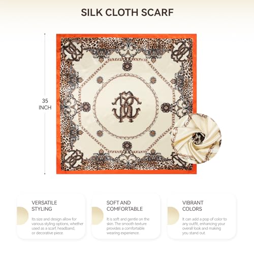 Head Scarf for Women Hair - 2 Pack 35" Square Satin Scarf, Silk Hair Scarf for Women Head Wrap for Sleeping - color: Tangerine & Fuchsia