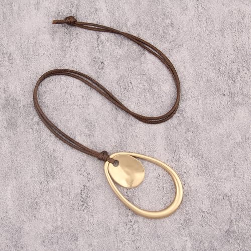 JAOYU Boho Necklace for Women Large Pendant Necklace Boho Long Choker Leather Gold Necklace Vintage Earthy Jewelry Trendy - style: Gold Boho Necklace