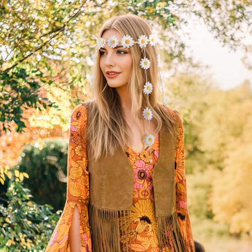 DOCILA Flower Headbands For Women Hippie Floral Hairband Boho Fairy Crown Wedding Parties Outfit Costume Hair Accessories - color: A-White