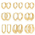 9 Pairs Small Gold/Silver Hoop Huggie Earrings Set for Women, 14K Gold Plated Chunky Hoop Small Earring Hypoallergenic Thick Open Lightweight Chunky Hoop Earrings Jewelry for Gifts - color: gold-standard