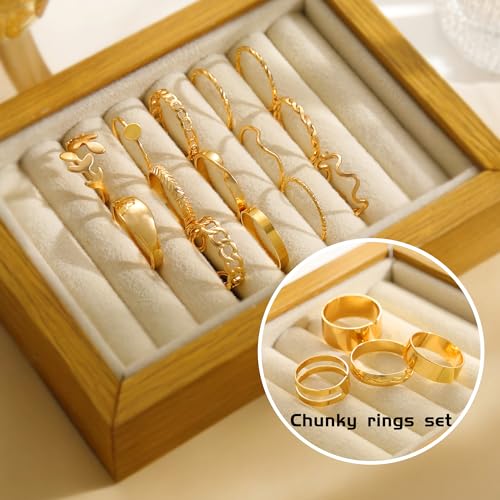 FAXHION 24-60 Pcs Gold Stackable Rings for Women, Knuckle Rings Chunky Gold Ring Set Dainty Stacking Cute Rings, Multiple Sizes Cute Jewelry Set Gift - style: Gold-30 pcs