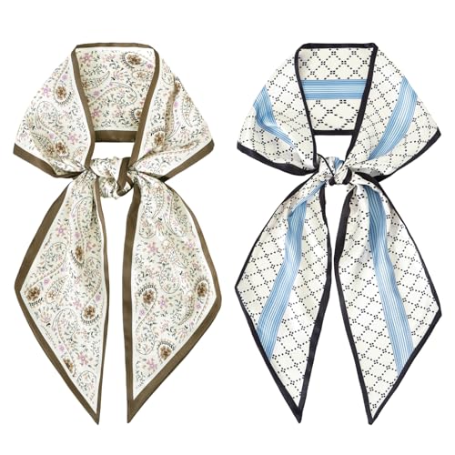 GERINLY 2 PCS Neck Scarf for Women, Long Purse Scarf for Handbags, Narrow Hair Scarves, Bag Charm Accessories Headband - color: Blue