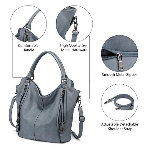Tote Bag for Women PU Leather Shoulder Bags Fashion Hobo Bags Large Purse and Handbags with Adjustable Shoulder Strap - color: Light Blue