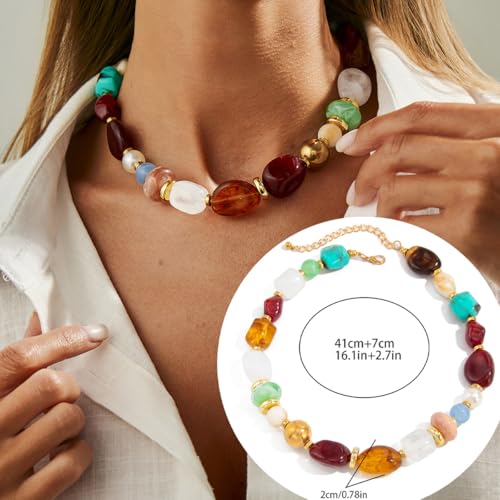 Chunky Acrylic Beaded Necklace for Women Colorful Acrylic Beaded Choker Round Beads Statement Necklace Fashion Jewelry - color: Gold