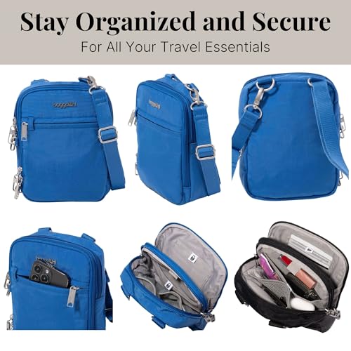 Baggallini Securtex® Anti-theft Mini Everything Crossbody Bag, 6.3"x8.25" Rfid, Locking Zippers & Cut-resistant Strap - color: Lapis