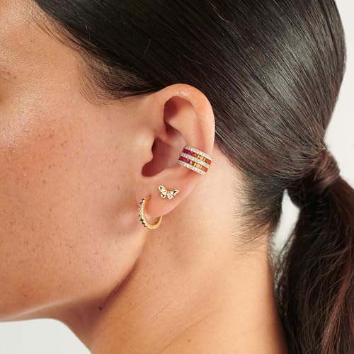 MEVECCO Ear Cuff Non Piercing for Women 18K Gold Plated Dainty Ear Cuff Earring Stacks Cartilage Clip On Wrap Huggie Minimalist Fake Piercings Open Hoops Jewelry Gifts - style: multicolor
