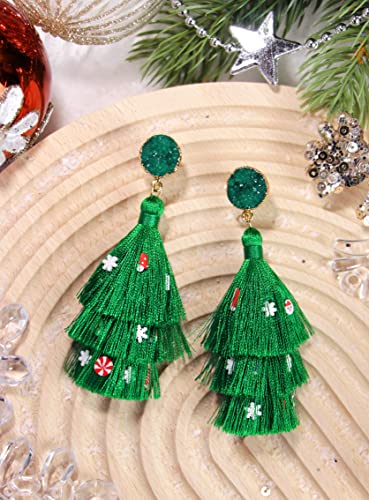 Me&Hz Colorful Layered Tassel Earrings Bohemian Statement Tiered Tassel Big Dangle Drop Earrings for Women Druzy Studs Valentine’s Day Gift - color: Christmas B