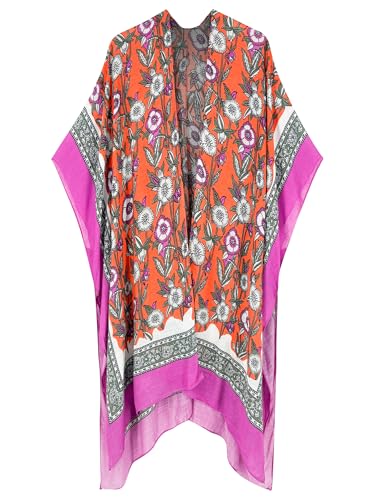 Breezy Lane Kimonos for Women Swimsuit Coverups Beach Cover Up Swimwear Cardigan Summer - color: Blossom Orange White