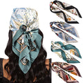AWAYTR 27.5” Silk Satin Square Head Scarf - 4PCS Satin Head Scarves for Women Hair Kerchief Bandanas Sleeping Head Wraps - color: Print (Black/Gray/Coffee/Cyan)