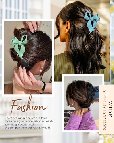 4 PCS Bow Hair Clips Bow Claw Clip for Women, Large Hair Claw Clips for Thin Thick Long Hair Cute Nonslip Bows (Blue+Pink+Green+Blue+Black) - color: Blue+Pink+Green+Blue+Black