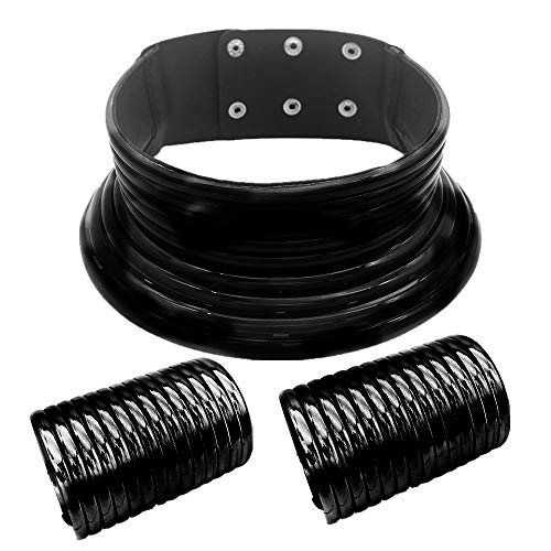 COLORFUL BLING Tribal African National Choker Necklace Snap Leather Chunky Large Punk Gothic Collar Flamboyant Earrings Bracelet Jewelry Set for Women Costume Accessories - style: 3pcs Black B