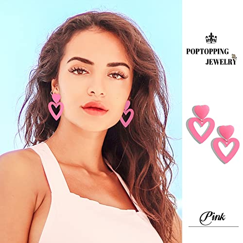 Double Heart Earrings Dangling Heart Drop Earrings For Women Love Heart Dangle Earrings Birthday Gift - color: Blush Pink