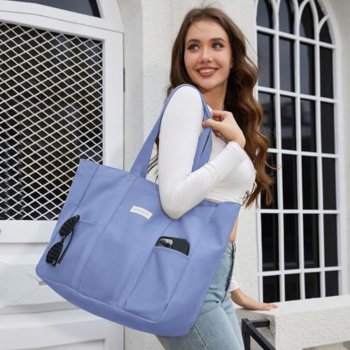 HOMESPON Large Canvas Tote Bag for Women Everything Bag with Pockets and Laptop Sleeve - color: Violet