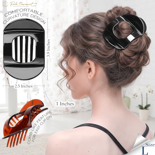 RC ROCHE 6 Pcs Flat Claw Hair Clips for Women Thick Hair French Round Duckbill Square Secure Strong Hold Grip Clamps Barrettes Curved No Slip No Crease Styling Cute Jumbo XL, Large Clear Brown & Black - color: (Large) Clear Brown Black