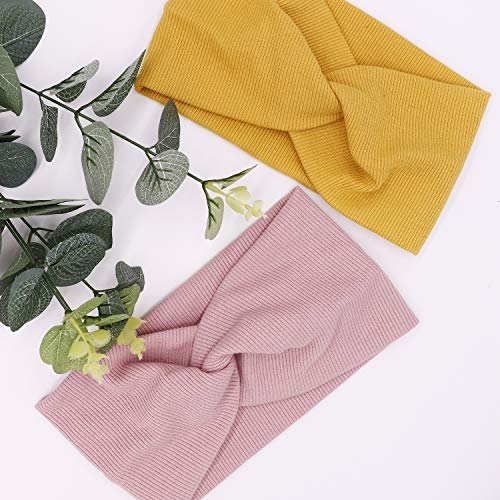 AQOKKA Elastic Knotted Headbands for Women Criss Cross Head Bands for Women's Hair Non Slip Boho Wrap Twisted Hair Accessories - color: 8 Pack Ribbing Cross Headbands D
