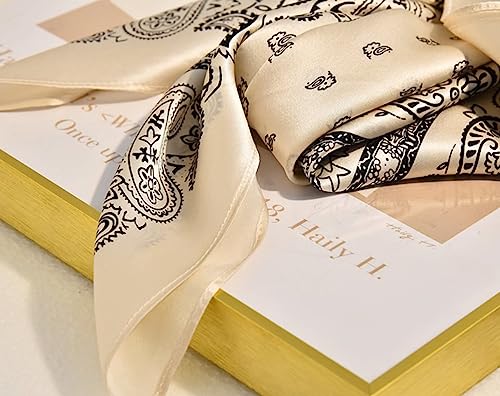 JERLA 100% Pure Mulberry Silk Square Scarf for Hair-27''x27'' Women Men Natural Silk Neckerchief Headscarf - color: Paisley Cream White