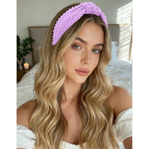 YISSION Lavender Purple Knotted Headband for Women - Wide Beaded Hair Hoop, Stylish Hair Accessory for Daily Wear, Parties & Casual Outfits - color: Purple