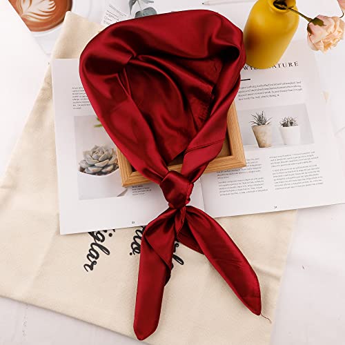 NZKNP Silk-Like Head Scarf - Women's Bandana Wraps - color: 14-red, size: 35"*35"