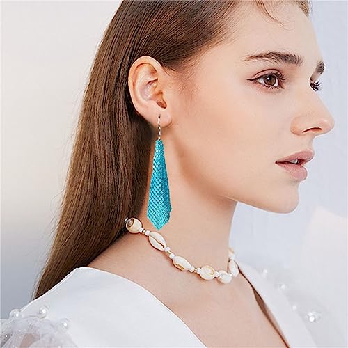 coadipress Metal Mesh Grid Sequins Tassel Long Drop Dangle Earrings for Women Trendy Lightweight Charms Disco Vintage Colorful Long Hook Earrings Bridal Wedding Jewelry - color: Blue