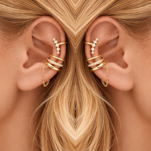 Ear Cuffs Non-Piercing for Women Dainty 14K Gold Plated Clip On Cartilage Earrings Hypoallergenic Huggie Hoop Cuffs Fake Earings for Non Pierced Ears - color: B:ear cuff