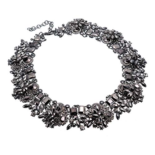 Jerollin Crystal Rhinestone/Pearl Statement Chain Necklace, Vintage Choker Bib Pendant Necklace Bohemian Bling Tassel Collar Statement Necklace for Evening Party - color: Black