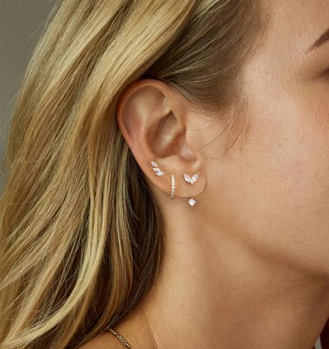 6 Pairs 14K Gold Plated Stud Earrings for Women, Hypoallergenic Cartilage Earrings for Multiple Piercing, Dainty Small Stackable Earrings Set for Jewelry Gift - color: Gold-4 Pairs A