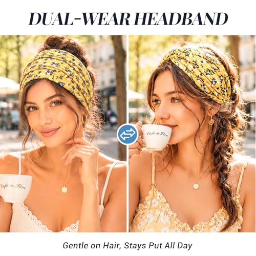 Awumbuk Wide Headbands for Women, 7.08 Inch Thick Boho Turban Style Hair Wraps, Non-Slip Moisture-Wicking Workout Headband for Sports, Yoga, Daily Fashion, 8 Pack Multi Colors (Navy blue) - color: Navy blue