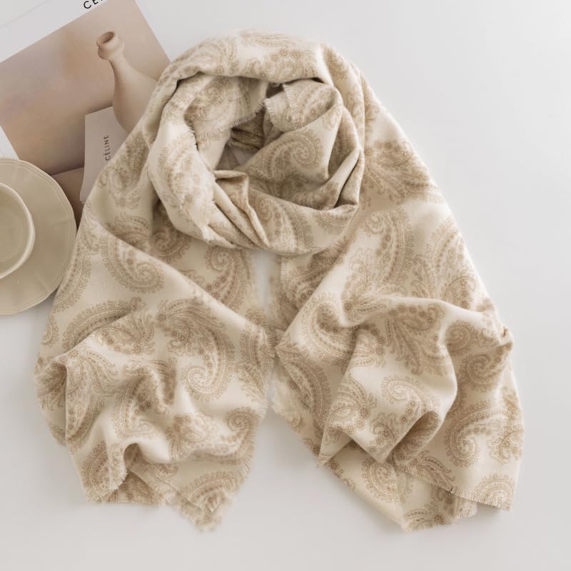 Women Paisley Soft Scarf Spring Thin Scarves Winter Western Scarves Shawl Fall Boho Scarf Wraps 25W with 75L in - color: Paisly-beige