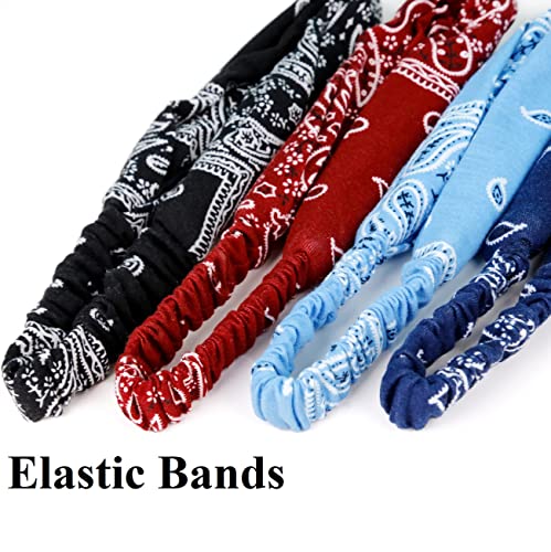 Huachi Bandana Headbands for Women Boho Twist Head Wraps, Elastic Hair Bandana Headband Summer Hair Accessories - color: Paisely Print & Solid Colors