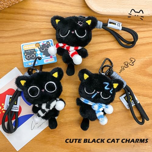 Bag Charm Cute Black Cat Plush Keychain for Handbags Backpacks Purse Keychain Accessories Charm for Cat Lover Gifts Red