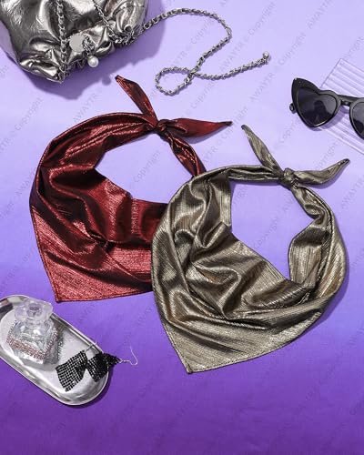 AWAYTR Y2K Hair Bandanas for Women Hair - 2Pcs Punk Head Wraps for Girls Hair Scarf Grunge Disco Head Cover - color: Solid (Gold/Wine)