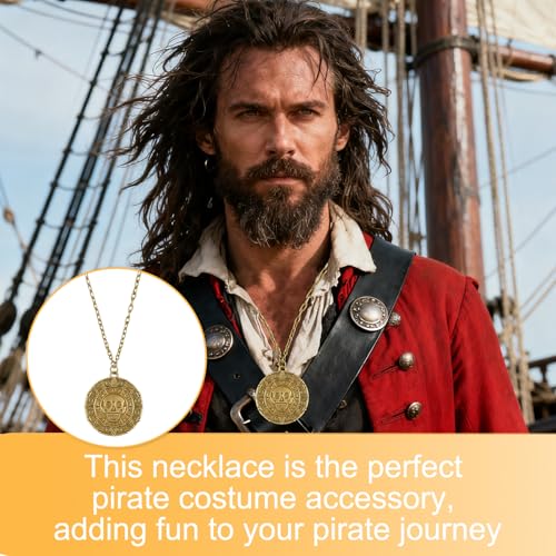 2 PCS Pirate Skull Coin Necklace, Medallion Coin Skull Necklace for Pirate Party Cosplay, Pirates of Halloween Costume Accessories for Women & Men